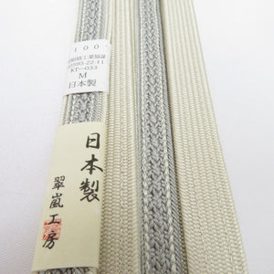 Obi tightening Hiragumi string Midori Arashi Kobo Thin Gray x White Japanese Silk 100% M Size Obi 〆 Pure Silk Adult Ladies Women's Length 165cm