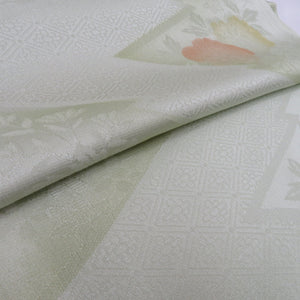 帯揚げ 正絹 グリーン系 百緑 松皮菱 地模様  絹100％ フォーマル 長さ176cm