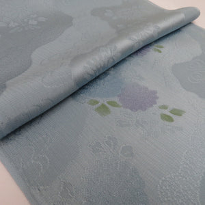 帯揚げ 正絹 ブルー系 ポースリンブルー 花 地模様  絹100％ フォーマル 長さ173cm