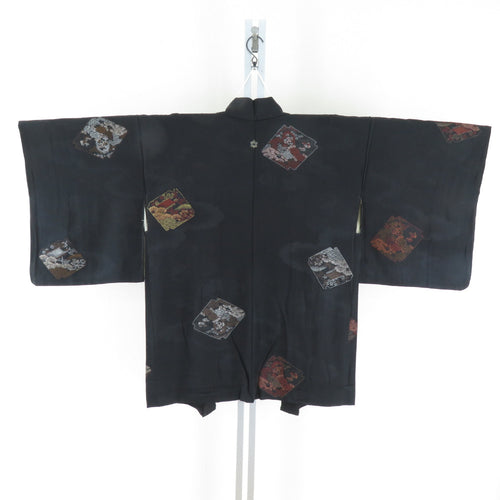 Haori Silk Color Paper Pure Silk One Crest Black X Brown Silver Kimono Coat Kimono 81.5cm
