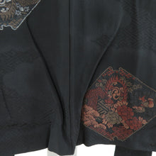 画像をギャラリービューアに読み込む, 羽織 正絹 色紙調 正絹 一つ紋 黒色ｘ茶色 銀糸 着物コート 着物用 身丈81.5cm