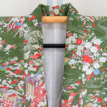 Load image into Gallery viewer, Komon Gosho car on the carp pattern green x multicolored lined wide collar polyester 100 % Casual tailoring kimono 166cm