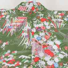 Load image into Gallery viewer, Komon Gosho car on the carp pattern green x multicolored lined wide collar polyester 100 % Casual tailoring kimono 166cm