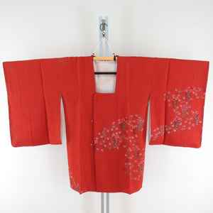 Road pure silk flower pattern vermilion x multi -colored kimono coat kimono kimono kimono casual casual height 85cm beautiful goods