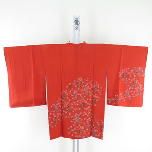 Road pure silk flower pattern vermilion x multi -colored kimono coat kimono kimono kimono casual casual height 85cm beautiful goods