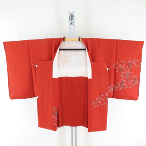 Road pure silk flower pattern vermilion x multi -colored kimono coat kimono kimono kimono casual casual height 85cm beautiful goods