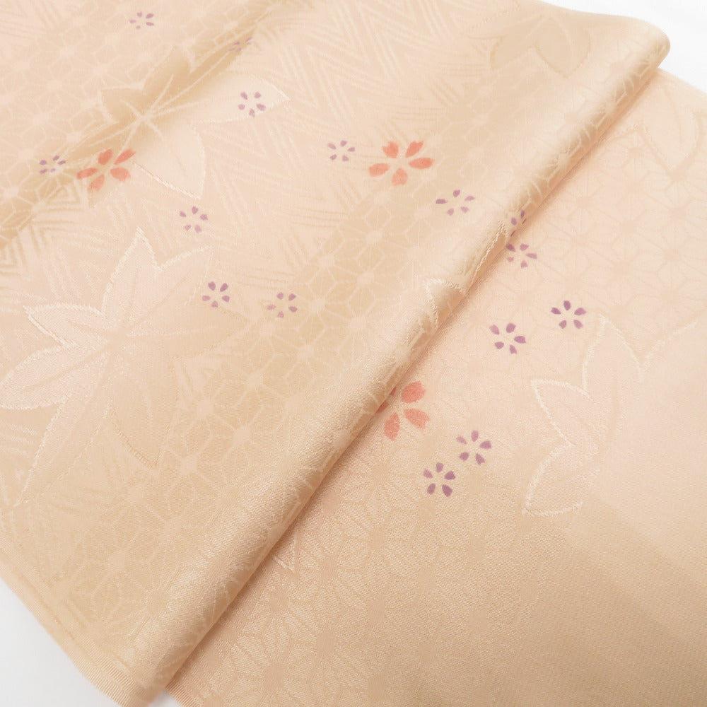 Obi -fried Pure Silk Pink Pink Coral Red Sakura Kaede Kaede / Hemp Leather pattern Silk 100 % Formal Length 172cm