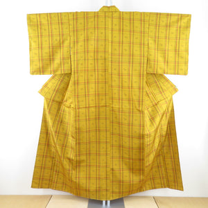 Tsumugi Kimono Ryukyu -style swallow Kasuri pattern Pepper colored lined brown collar silk silk casual kimono tailor