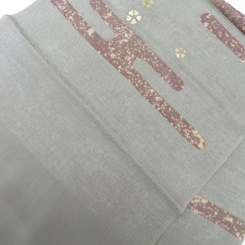 Obiage silk gray gray cherry blossoms / Kasukara land pattern 100 % casual / formal length 175cm unused