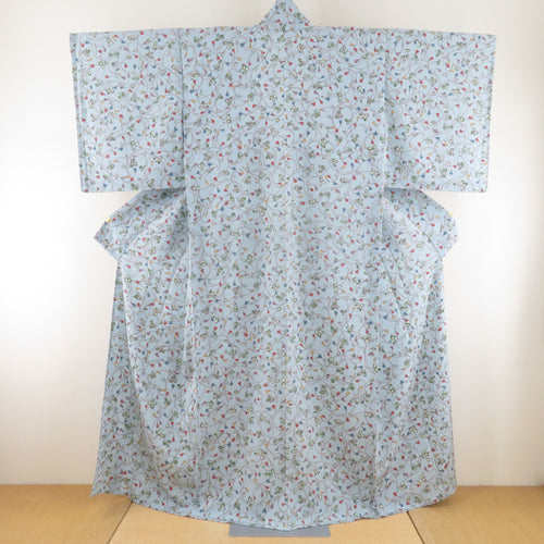 Komon single clothing wide -collar light blue ivory flower pure silk square size discipline with yarn with thread