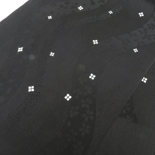 Obi -fried silk Black Komon pattern terrain 100 % Silk Casual length 174cm