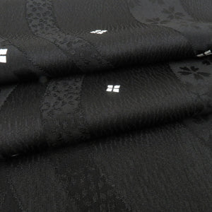 Obi -fried silk Black Komon pattern terrain 100 % Silk Casual length 174cm