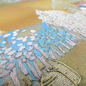袋帯 蘇州刺繍 東海道五十三次 正絹 金地 銀糸金糸 フォーマル お太鼓柄 仕立て上がり 着物帯 長さ440cm