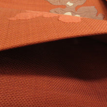画像をギャラリービューアに読み込む, 名古屋帯 ふくれ織り 正絹 花模様 六通柄 仕立て上がり 赤オレンジ 着物帯 カジュアル 名古屋仕立て 長さ366cm 未使用品