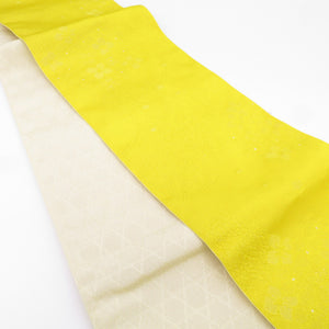 Yukata Obi Half -width Obi Reversible Yellow, Beige Hydrangea Metaging Length 360cm Polyester Washable unused