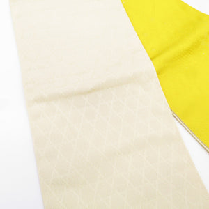 Yukata Obi Half -width Obi Reversible Yellow, Beige Hydrangea Metaging Length 360cm Polyester Washable unused