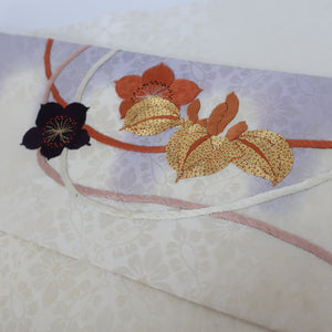 Nagoya Obi Antique Antique Silk Nippon Embroidery Box in Hanamaru Taiko Pattern Bag Bag Beige Retro Taisho Roman Old Kimono Length 345cm Used