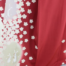 画像をギャラリービューアに読み込む, 振袖 桜に兎文様 ぼかし 正絹 袷 広衿 うさぎ 赤色 成人式 卒業式 フォーマル 仕立て上がり 着物 身丈164cm 美品