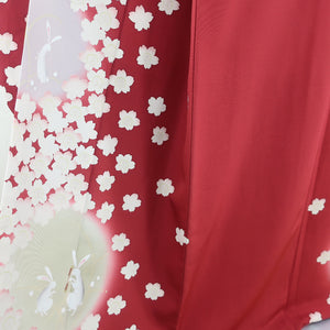 振袖 桜に兎文様 ぼかし 正絹 袷 広衿 うさぎ 赤色 成人式 卒業式 フォーマル 仕立て上がり 着物 身丈164cm 美品