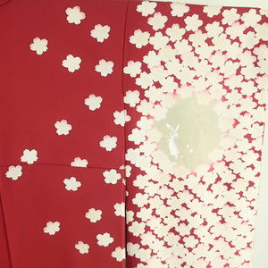 振袖 桜に兎文様 ぼかし 正絹 袷 広衿 うさぎ 赤色 成人式 卒業式 フォーマル 仕立て上がり 着物 身丈164cm 美品