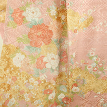 Load image into Gallery viewer, Kimono peony on the kimono peony and rhomed rhino crest foil foil pure silk pure collar with a wide collar pink -colored adult ceremony graduation ceremony formal tailoring kimono 161cm beautiful goods