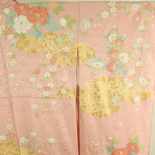 Load image into Gallery viewer, Kimono peony on the kimono peony and rhomed rhino crest foil foil pure silk pure collar with a wide collar pink -colored adult ceremony graduation ceremony formal tailoring kimono 161cm beautiful goods