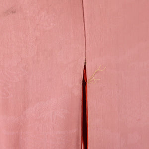 訪問着 アンティーク 扇子に草花 刺繍 袷 バチ衿 一つ紋 正絹 赤紫色 仕立て上がり着物 レトロ 大正ロマン 身丈150cm 中古