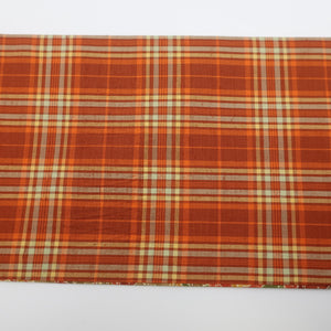 半幅帯 リバーシブル半巾帯 正絹 巾:約15cm×長さ:約380cm 紬×小紋 橙黄×橙茶 細帯 小袋帯 仕立て上がり オリジナル