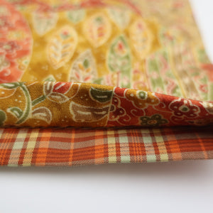 半幅帯 リバーシブル半巾帯 正絹 巾:約15cm×長さ:約380cm 紬×小紋 橙黄×橙茶 細帯 小袋帯 仕立て上がり オリジナル