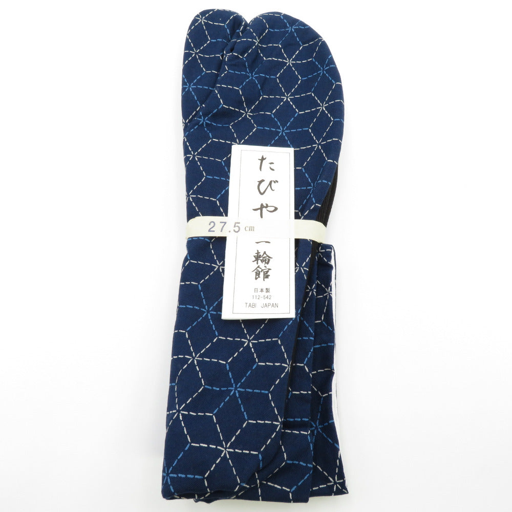 男性用 柄足袋 27.5cm 青色 袷亀甲柄 底面黒色 日本製 たびや 一輪館 綿100％ 4枚こはぜ メンズ 足袋 カジュアル 新品