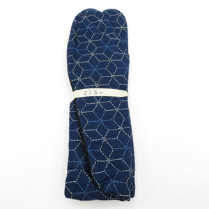 男性用 柄足袋 27.5cm 青色 袷亀甲柄 底面黒色 日本製 たびや 一輪館 綿100％ 4枚こはぜ メンズ 足袋 カジュアル 新品