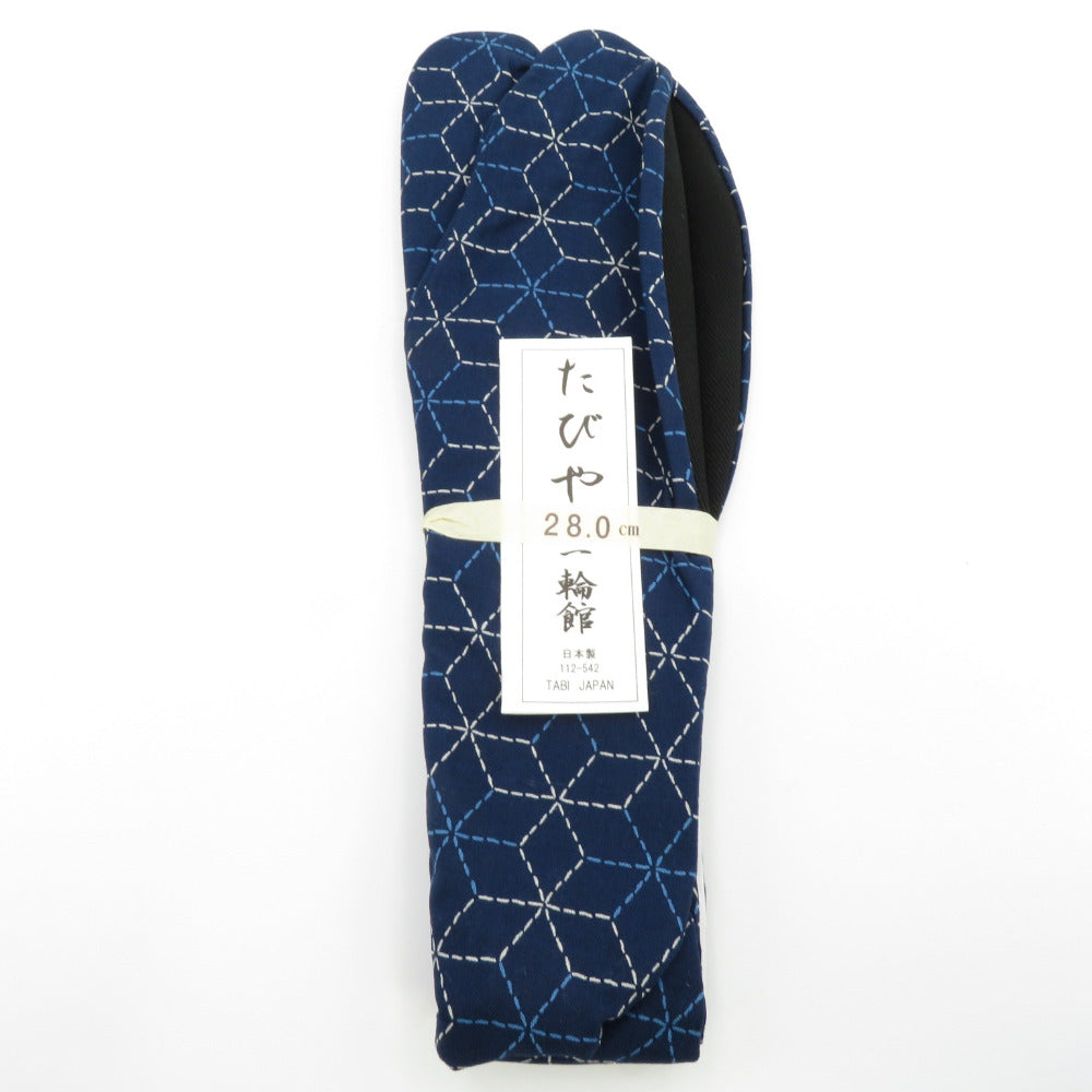 男性用 柄足袋 28.0cm 青色 袷亀甲柄 底面黒色 日本製 たびや 一輪館 綿100％ 4枚こはぜ メンズ 足袋 カジュアル 新品