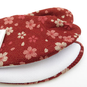 柄足袋 24.0cm 臙脂色 桜柄 さくら 底面白色 日本製 たびや 一輪館 綿100％ 4枚こはぜ レディース 女性用 足袋 カジュアル 新品