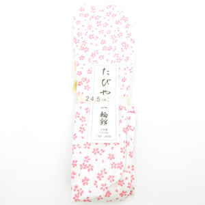 柄足袋 24.5cm 白色 小桜柄 さくら 底面白色 日本製 たびや 一輪館 綿100％ 4枚こはぜ レディース 女性用 足袋 カジュアル 新品