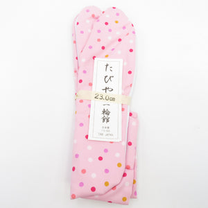 柄足袋 23.0cm 桃色 水玉柄 ドット 底面白色 日本製 たびや 一輪館 綿100％ 4枚こはぜ レディース 女性用 足袋 カジュアル 着付け小物