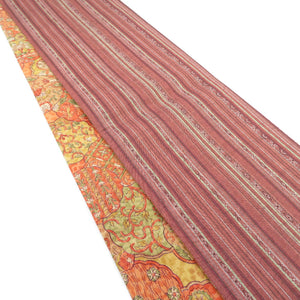 半幅帯 リバーシブル半巾帯 正絹 巾:約15.5cm×長さ:約379cm 小紋×紬 橙×紫 細帯 小袋帯 オリジナル 仕立て上がり