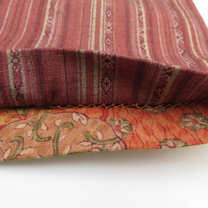 半幅帯 リバーシブル半巾帯 正絹 巾:約15.5cm×長さ:約379cm 小紋×紬 橙×紫 細帯 小袋帯 オリジナル 仕立て上がり