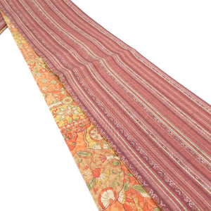 半幅帯 リバーシブル半巾帯 正絹 巾:約15.5cm×長さ:約380cm 小紋×紬 橙×紫 細帯 小袋帯 オリジナル 仕立て上がり