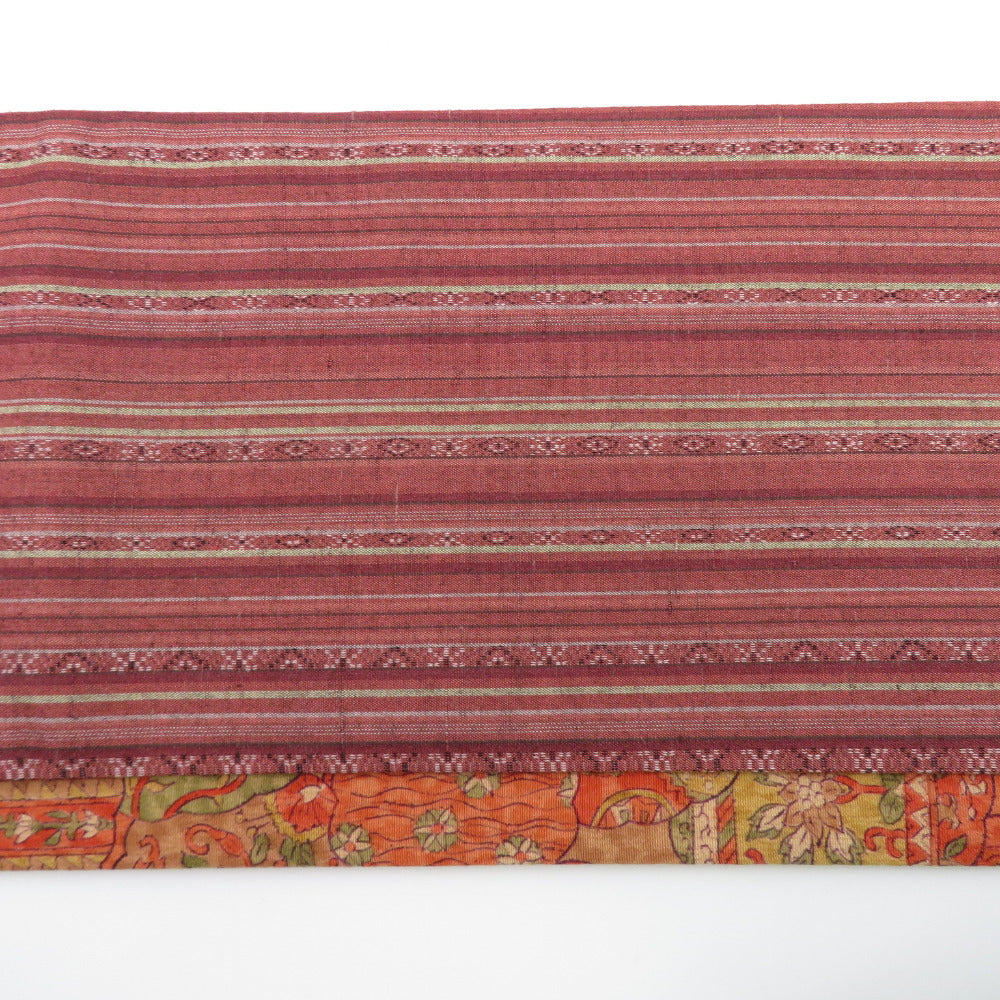リバーシブル半巾帯 正絹 巾:約15.5cm×長さ:約380cm 紬×小紋 紺色×茜色