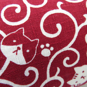 猫と唐草模様 キャラメルポーチ 四季彩堂 赤色 綿 内側チェック柄 小物入れ ねこ雑貨 和小物