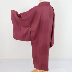 着物コート 道中着 格子 臙脂色 和装 袷仕立て 正絹 ロング丈 身丈110cm 美品
