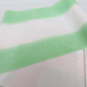 反物 振袖用 長襦袢 ピンク・グリーン 色紙に草花 ポリエステル 洗える 本振用 長さ1800cm 未使用品