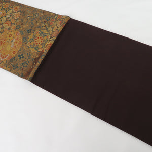 袋帯 唐花文様 金 青銅色 六通柄 正絹 フォーマル 長さ432cm 美品