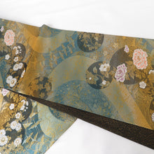 Load image into Gallery viewer, Tsuru Obi Kikutani on the crane black green six -handed pattern pure silk formal tailoring length 444cm beautiful goods