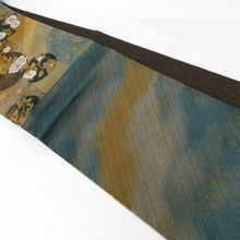 Load image into Gallery viewer, Tsuru Obi Kikutani on the crane black green six -handed pattern pure silk formal tailoring length 444cm beautiful goods