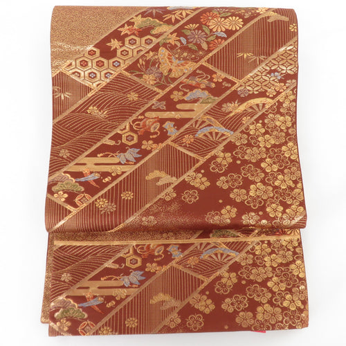 Haguso Higaki Hagori Bouka Gold Thin Brown Six -Pattern Pure Silk Fumal Tailoring Length 424cm Beautiful goods