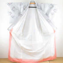 Load image into Gallery viewer, Tsumugi Kimono White Flower Leaf Pure Silk Lined Bee Bachi Casual Tailoring Light 162cm