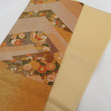 画像をギャラリービューアに読み込む, 袋帯 花蝶 ゴールド 六通柄 正絹 金糸 フォーマル 仕立て上がり 着物帯 長さ428cm 美品