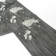 画像をギャラリービューアに読み込む, 袋帯 すくい織り 菊 黒色 六通柄 正絹 銀糸 セミフォーマル 仕立て上がり 着物帯 長さ440cm 美品
