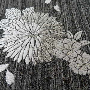 Back Obi Square Weaving Chrysanthemum Black Rokukuro Pure Silk Silver Silver Themnal Tailor Tailoring Kimono Length 440cm Beautiful goods